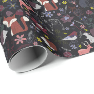 Papel De Presente Floresta Silvestre Animais Selvagens Natureza Pret
