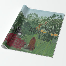 Papel De Presente Floresta Tropical com Macacos e Cobra (Rousseau)