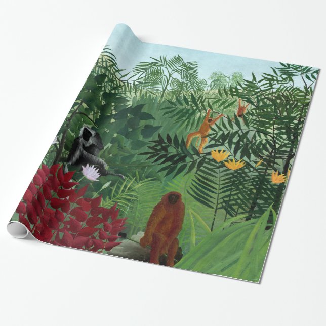 Papel De Presente Floresta tropical com macacos Rousseau Fine Art (Desenrolado)