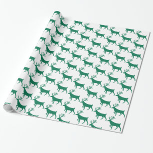 Papel De Presente Floresta Verde Estag Reindeer White