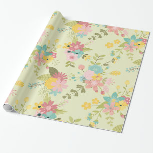 Papel De Presente Florestas Verdes Amarelas Cor-de-Rosa