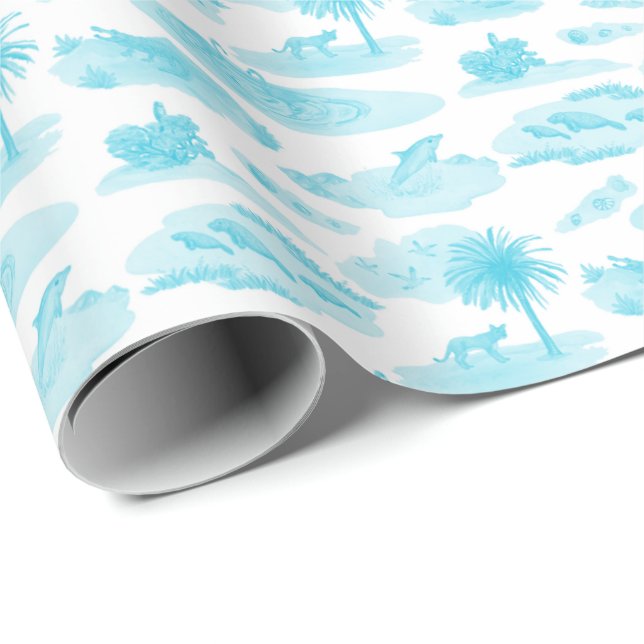 Papel De Presente Florida Toile (Turquoise) Wrapping Paper (Ponta do rolo)