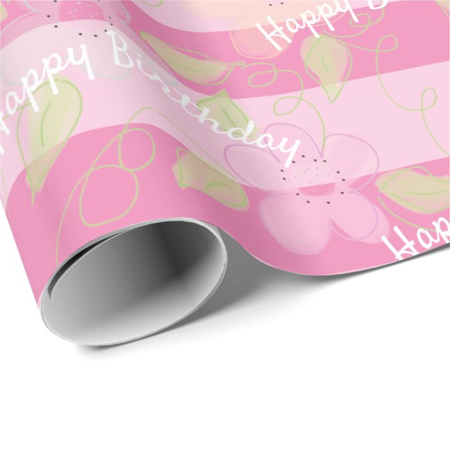 Papel De Presente Flowed Pink Happy Birthday Designer Gift-Wrap (Ponta do rolo)