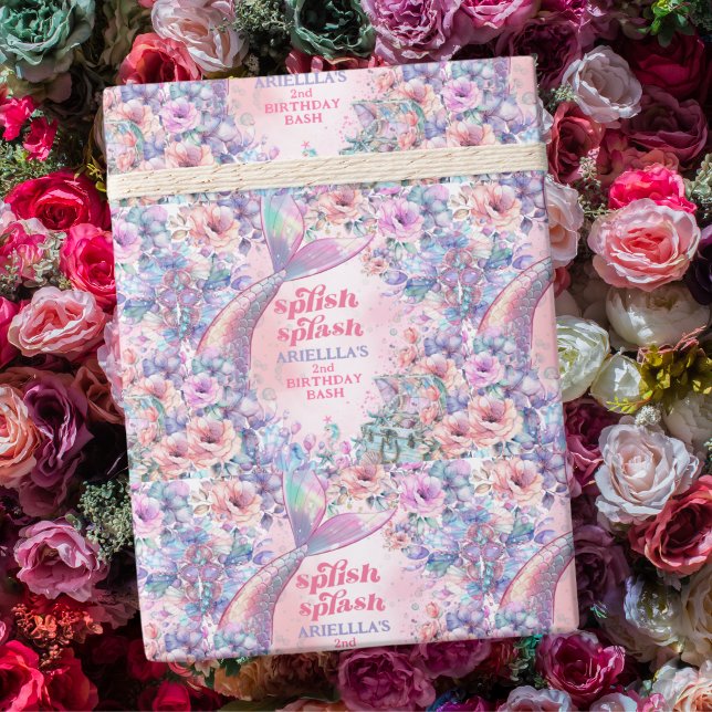 Papel De Presente Flower Glitter Mermaid Tail 2nd Birthday (Criador carregado)
