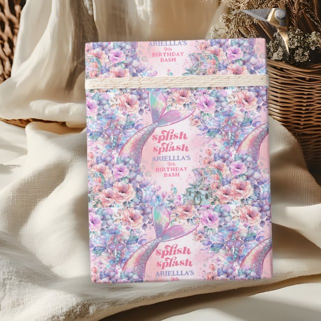 Papel De Presente Flower Glitter Mermaid Tail 9th Birthday (Criador carregado)