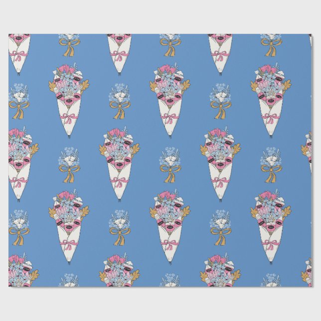 Papel De Presente Flower & Perfume Bouquet Bundle on blue (Aberto)