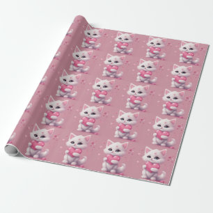 Papel De Presente Fluffy White Love Kitten
