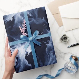 Papel De Presente Fluid Ink Black Indigo Splash Abstract Pattern