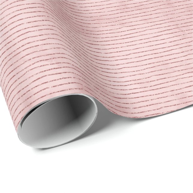 Papel De Presente Flush Pink Moderno Faux Foil Lines Natal (Ponta do rolo)