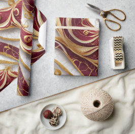 Papel De Presente Fluxo de mármore Dourado e borgonha