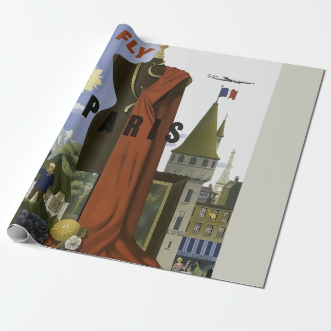 Papel De Presente Fly Paris France Viagens vintage (Desenrolado)