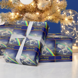 Papel De Presente Flying Unicorn Horse Rainbow Fantasy Personalizado