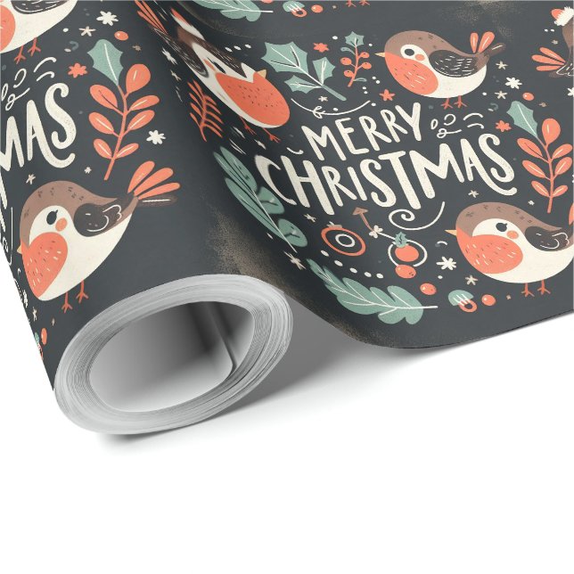 Papel De Presente Foca de robins de Natal fofa (Ponta do rolo)