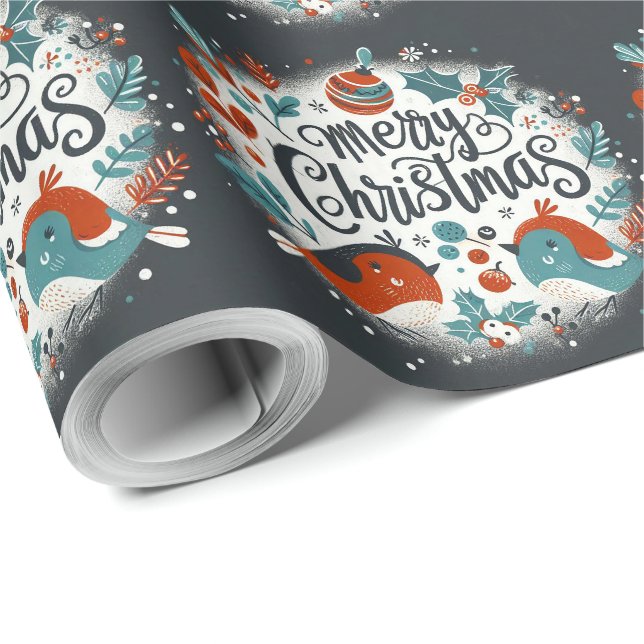 Papel De Presente Foca de robins de Natal fofa (Ponta do rolo)
