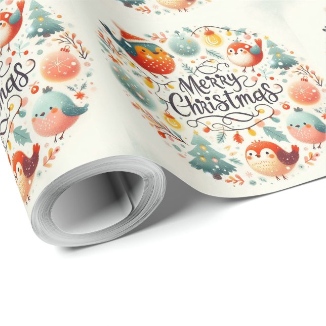 Papel De Presente Foca de robins de Natal fofa (Ponta do rolo)