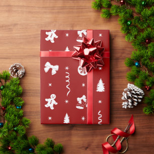 Papel De Presente Fofa Clássico Vermelho e Branco Gingerbread Natal