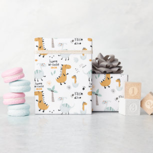 Papel De Presente Fofa Dinossauro Feliz Aniversário Crianças