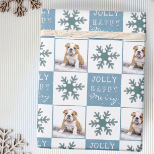 Papel De Presente Fofa Foto de Cachorro Pet Boneco de Neve Natal