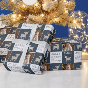 Papel De Presente Fofa Foto Personalizada de Bebê Rena de Natal