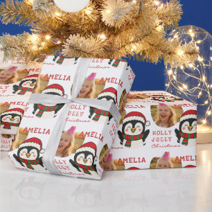 Papel De Presente Fofa Foto Personalizada de Pinguim de Natal