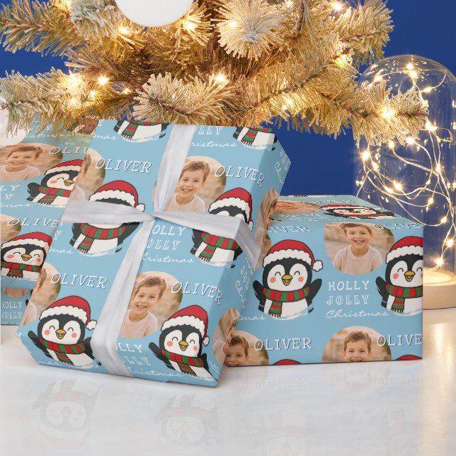 Papel De Presente Fofa Foto Personalizada de Pinguim de Natal (Feriados)