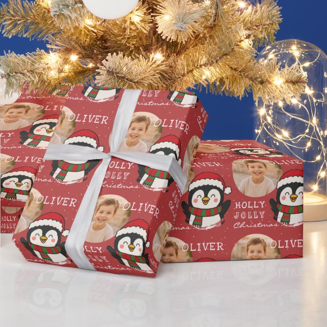 Papel De Presente Fofa Foto Personalizada de Pinguim de Natal (Feriados)