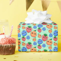 Fofa Kawaii Verde Laranja Azul Fruta Gênero Neutro