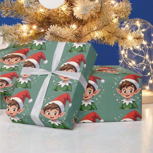 Papel De Presente Fofa pequena elfa com chapéu de Natal (Feriados)