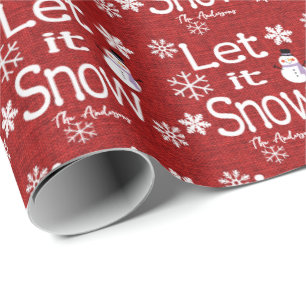 Papel De Presente Fofo Let it Snow Vermelho de Linho Personalizado B