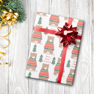 Papel De Presente Fofo Natal Nórdico do Ursinho Feliz