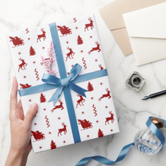 Papel De Presente Fofo Rena Vermelha Clássica Natal Feriado