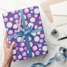 Papel De Presente Fofo Rosa Roxo Bolha Neve Aquarela Feminina