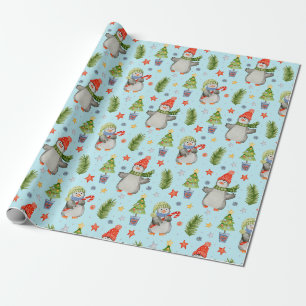 Papel De Presente Fofos Pinguins de Natal do Polo Norte 