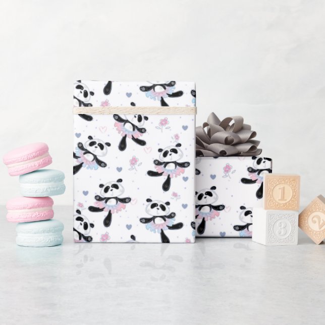 Papel De Presente Fofos Ursos Panda Bailarinos de Balé (Chá de bebê)