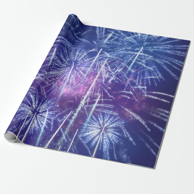 Papel De Presente fogo de artifício azul e roxo (Desenrolado)