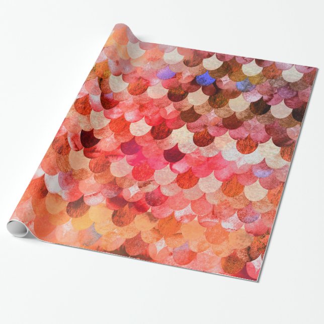 Papel De Presente Fogo Vermelho Mermaidescalas Scalcelas de Sereia (Desenrolado)