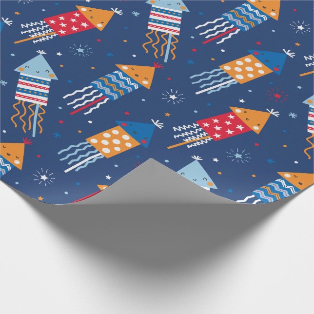 Papel De Presente Fogos de artifício brancos vermelhos, cor de laran (Ponta)