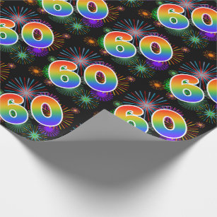 Papel De Presente Fogos de artifício coloridos + Padrão "60" do arco