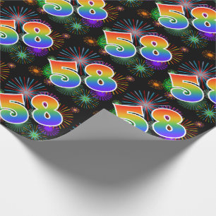 Papel De Presente Fogos de Artifício Coloridos + Padrão de Arco-íris