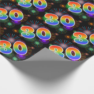 Papel De Presente Fogos-de-artifício coloridos + Teste padrão "30"