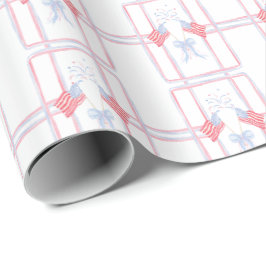 Papel De Presente Fogos de Artifício de 4 de Julho em Aquarela