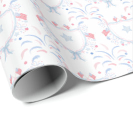 Papel De Presente Fogos de Artifício de 4 de Julho em Aquarela