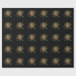 Papel De Presente Fogos de Artifício Dourados & Celebração de Confet