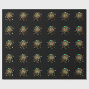 Papel De Presente Fogos de Artifício Dourados & Celebração de Confet