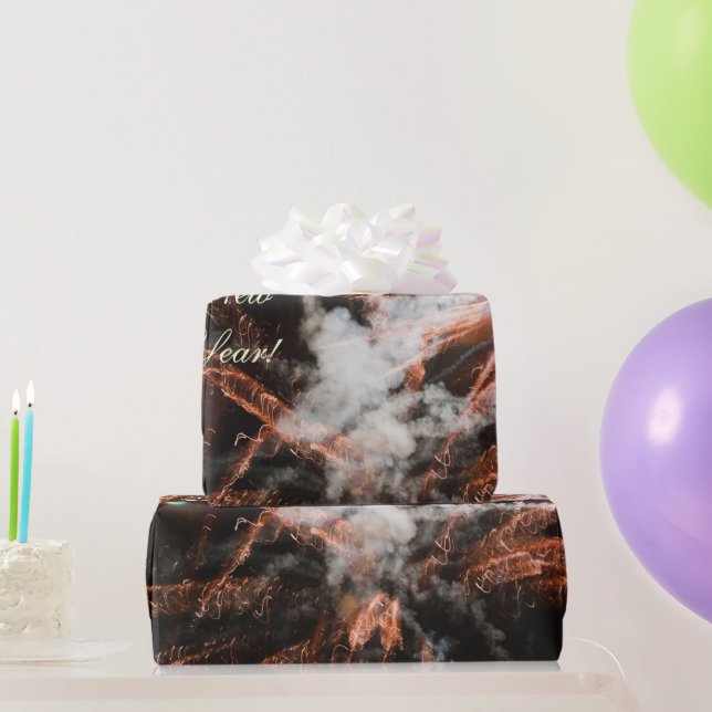 Papel De Presente Fogos de artifício Dourados fumaça preta abstrato (Presentes para festas)