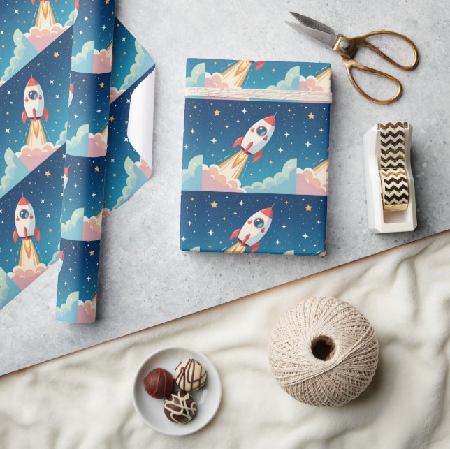Papel De Presente Foguete espacial fofo decolando (Artesanato)