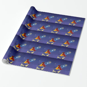 Papel De Presente Foguete Espacial Noturno Infantil