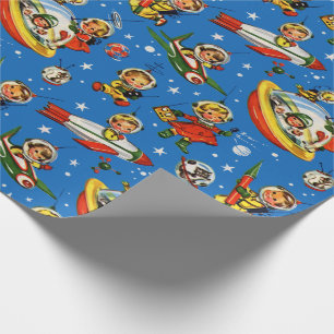 Papel De Presente Foguetes de 50 Vintage e Crianças de Saucer Voado
