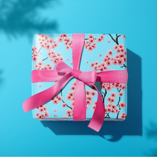 Papel De Presente Foguetes de cereja rosa-elegantes no céu azul (https://www.zazzle.com/elegant_pink_cherry_blossoms_sky_blue_christmas_wrapping_paper-25631112074814)