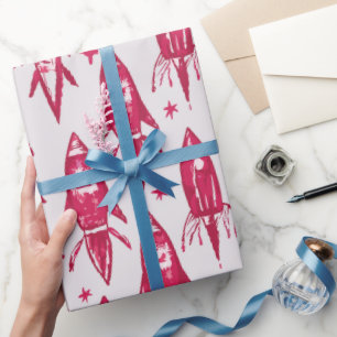 Papel De Presente Foguetes do Espaço Vermelho